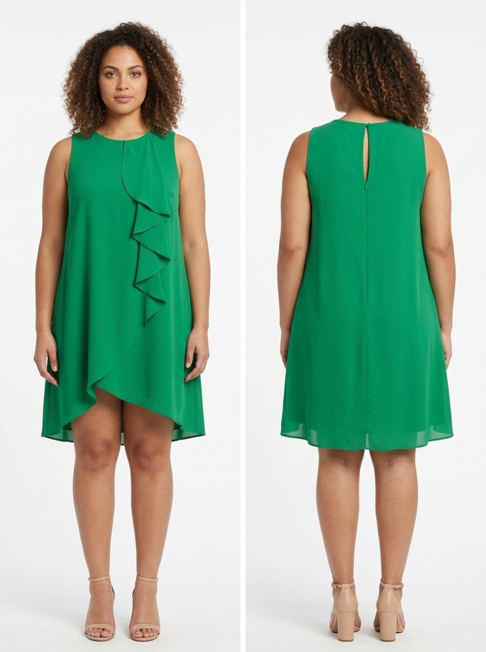 H Halston Green Mini Ruffle Chiffon Asymmetrical Dress Women Size 14